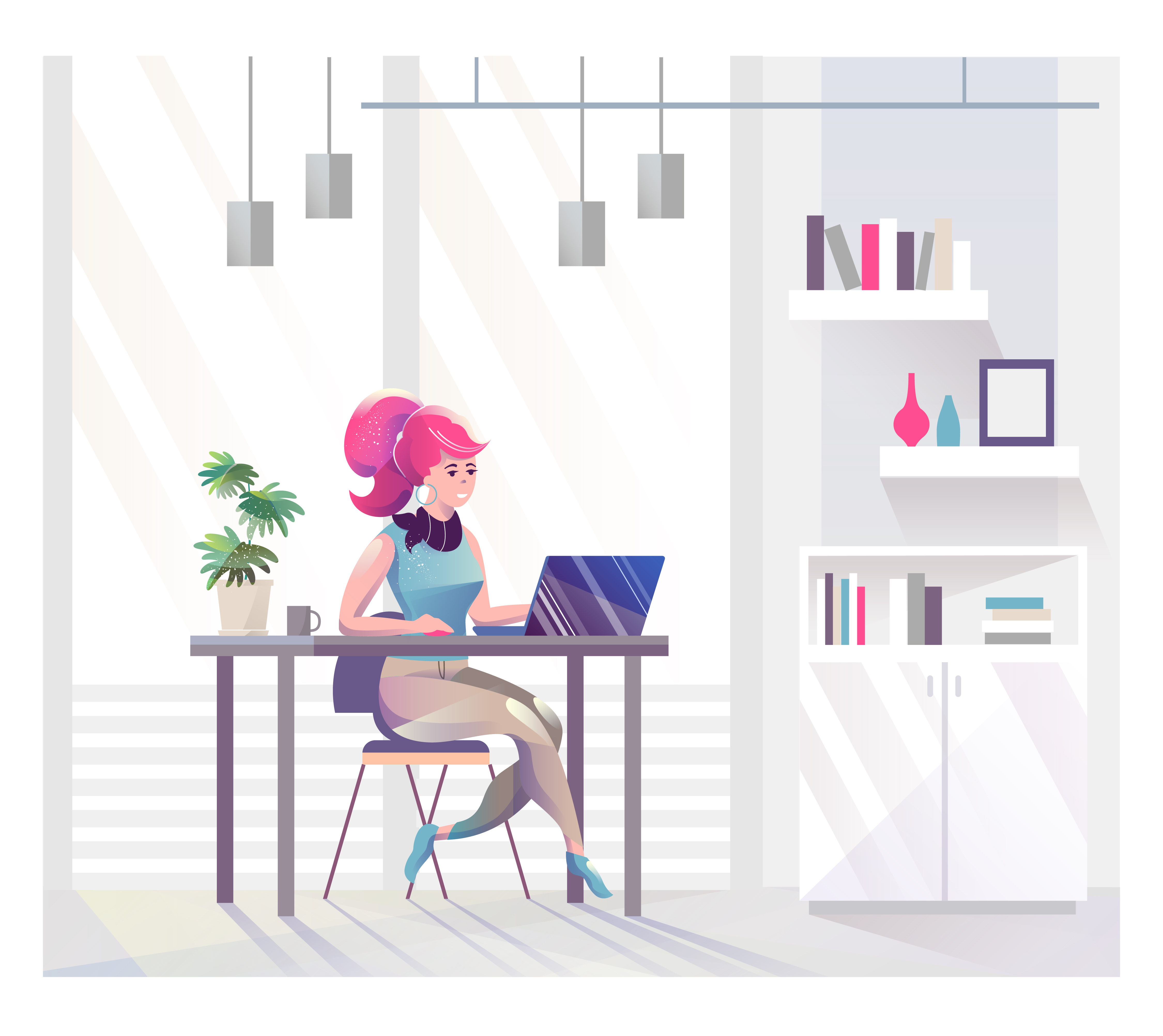 Businesswoman Sitting At Desk Working In Office Download Free