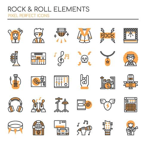 Set of Duotone Thin Line Rock and Roll Elements  vector