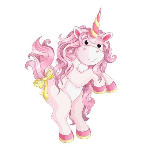 Personaje de dibujos animados de unicornio rosa vector