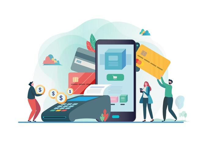Online payment with smartphone. Shopping on line. vector
