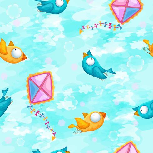 Seamless pattern with birds and kites  vector