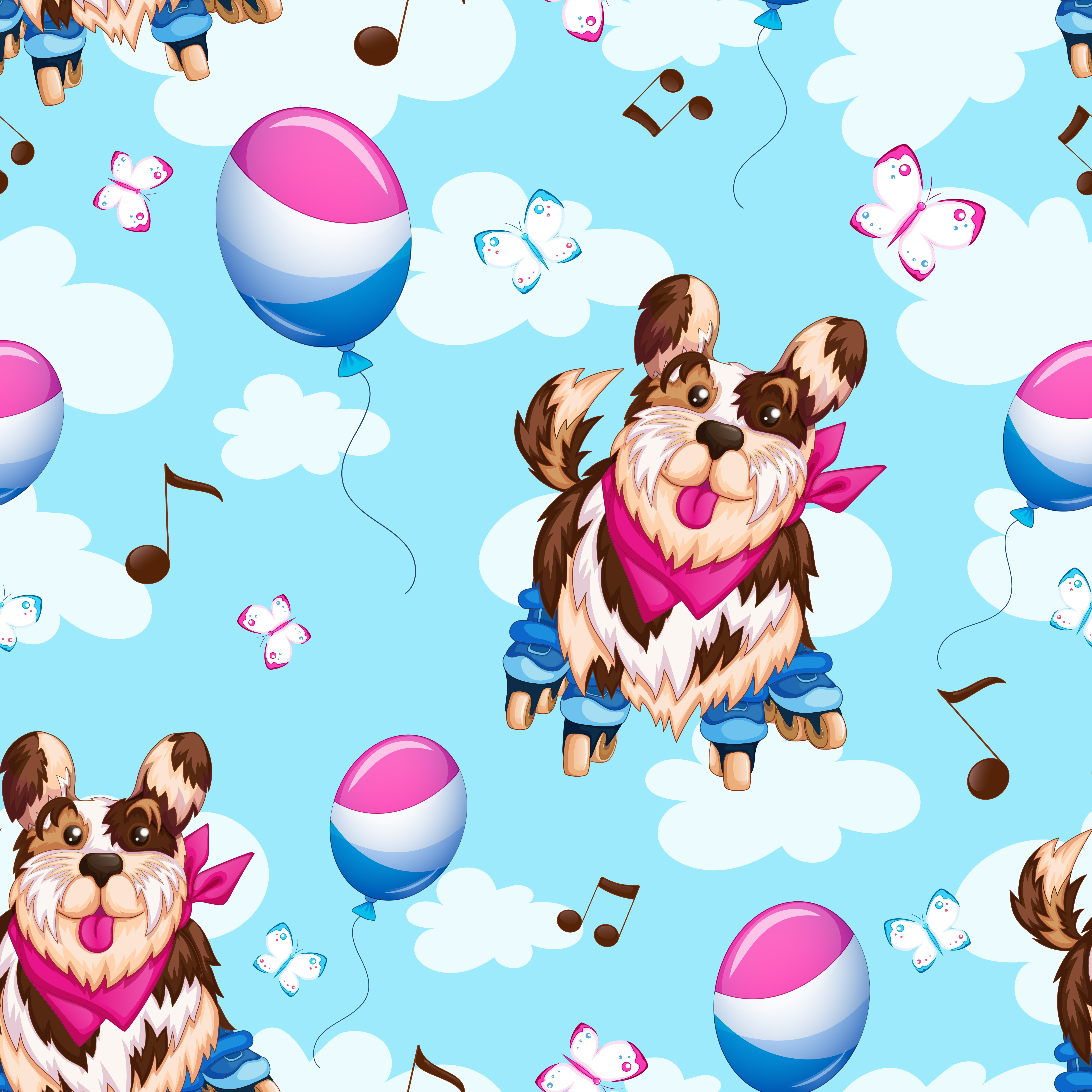 Seamless background of dog on roller skates 667887 Vector Art at Vecteezy