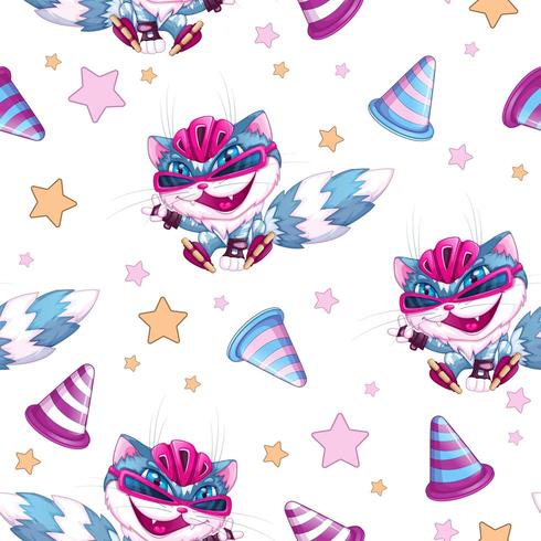 Seamless pattern with a funny cat on roller skates  vector