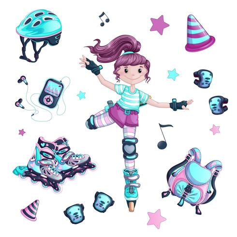 Rollerblading girl set vector