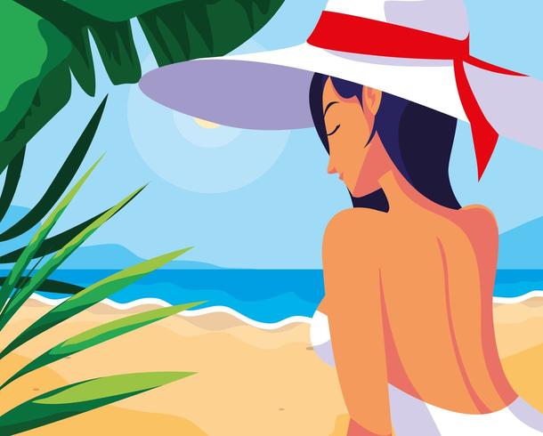 woman with swimsuit in the beach vector