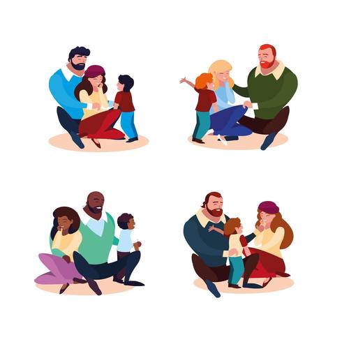 group of parents with children family vector