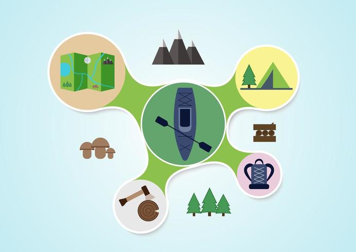 Camping and kayak graphics in round style vector