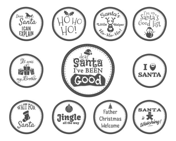 Christmas Badge and Design Elements with funny signs, quotes for kids