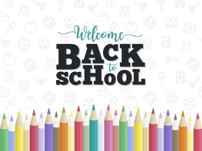 Cursive Style Back to school, Colored Pencil poster template vector