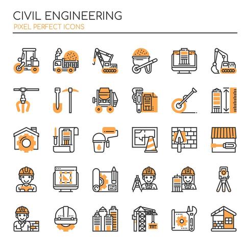 Conjunto de iconos de ingeniería civil monocromo delgada línea vector