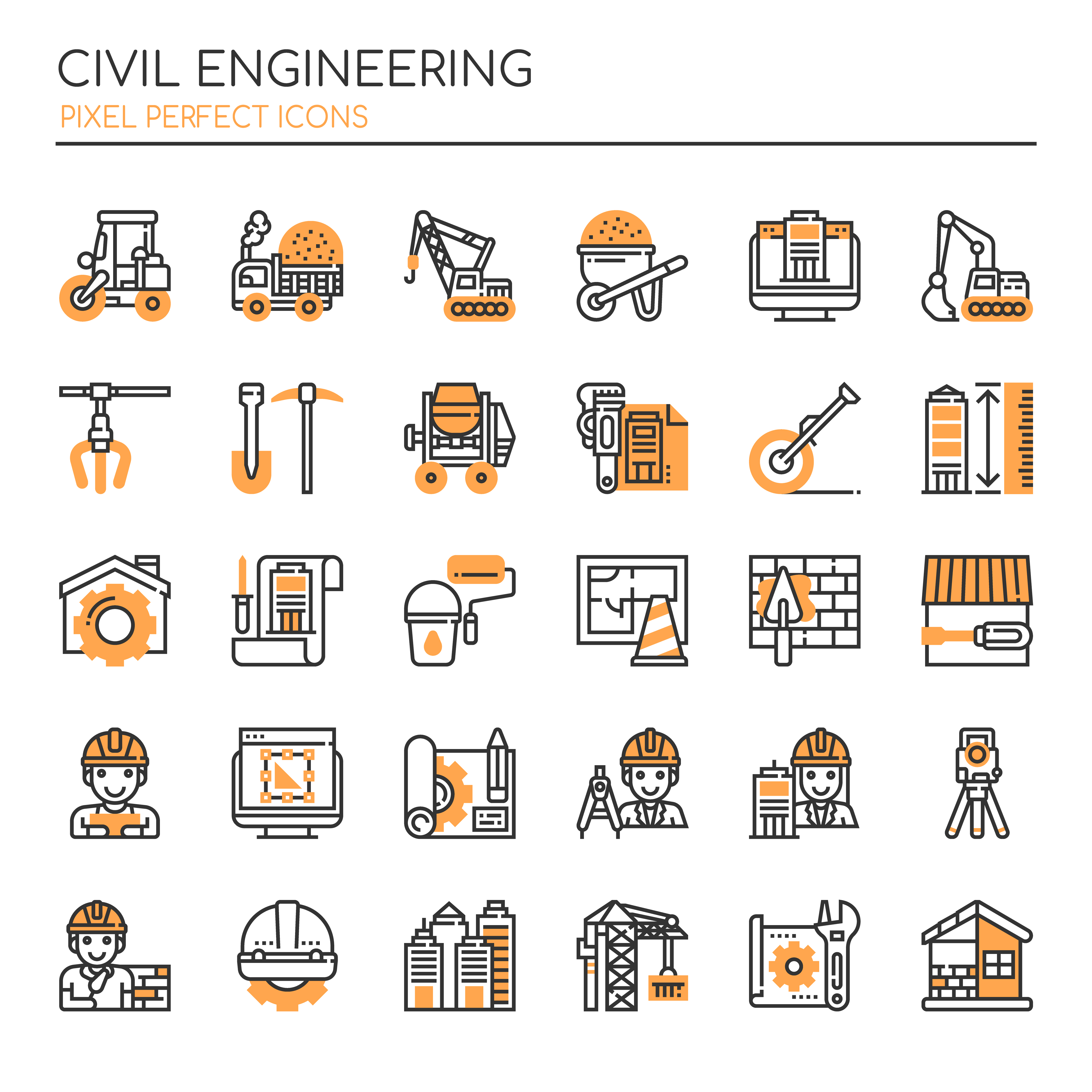 Set Of Monochrome Thin Line Civil Engineering Icons 667936 Vector Art