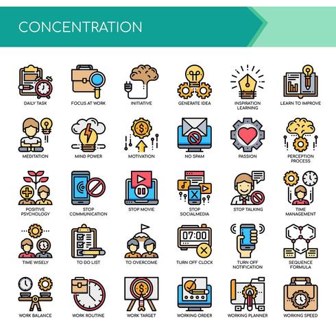 Set of Color Thin Line Concentration Icons  vector