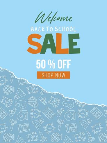 Blue Back to school, School supplies sale poster template vector