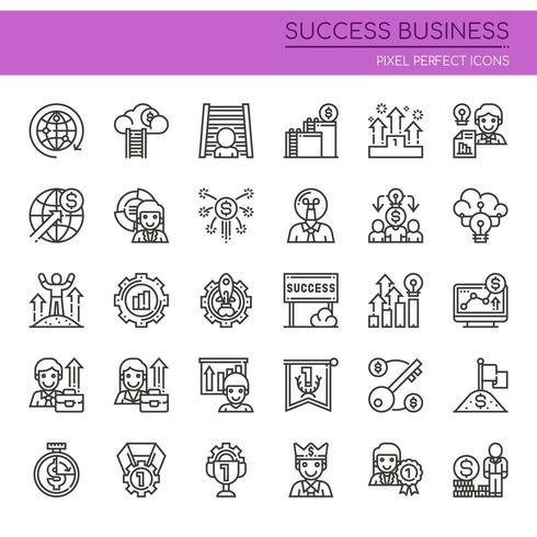 Set of Black and White Thin Line Successful Business Icons  vector