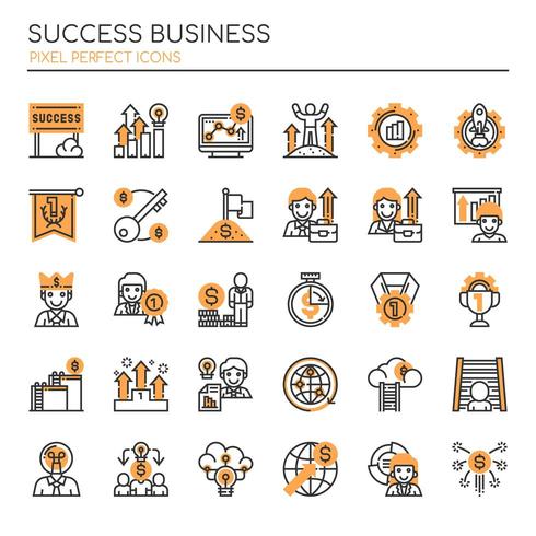 Set of Monochrome Thin Line Successful Business Icons  vector