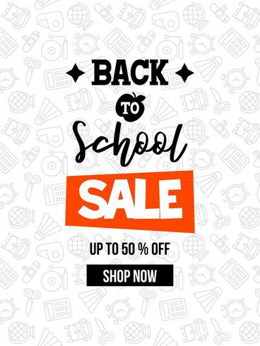 Black and White Back to school, School supplies sale poster template vector