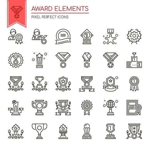 Set of Black and White Thin Line Award Elements  vector