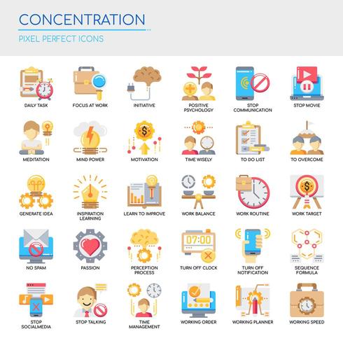 Conjunto de iconos de concentración plana de color vector