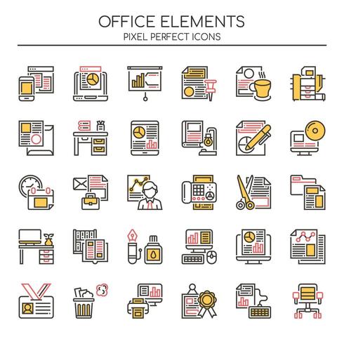 Set of Duotone Thin Line Office Elements  vector