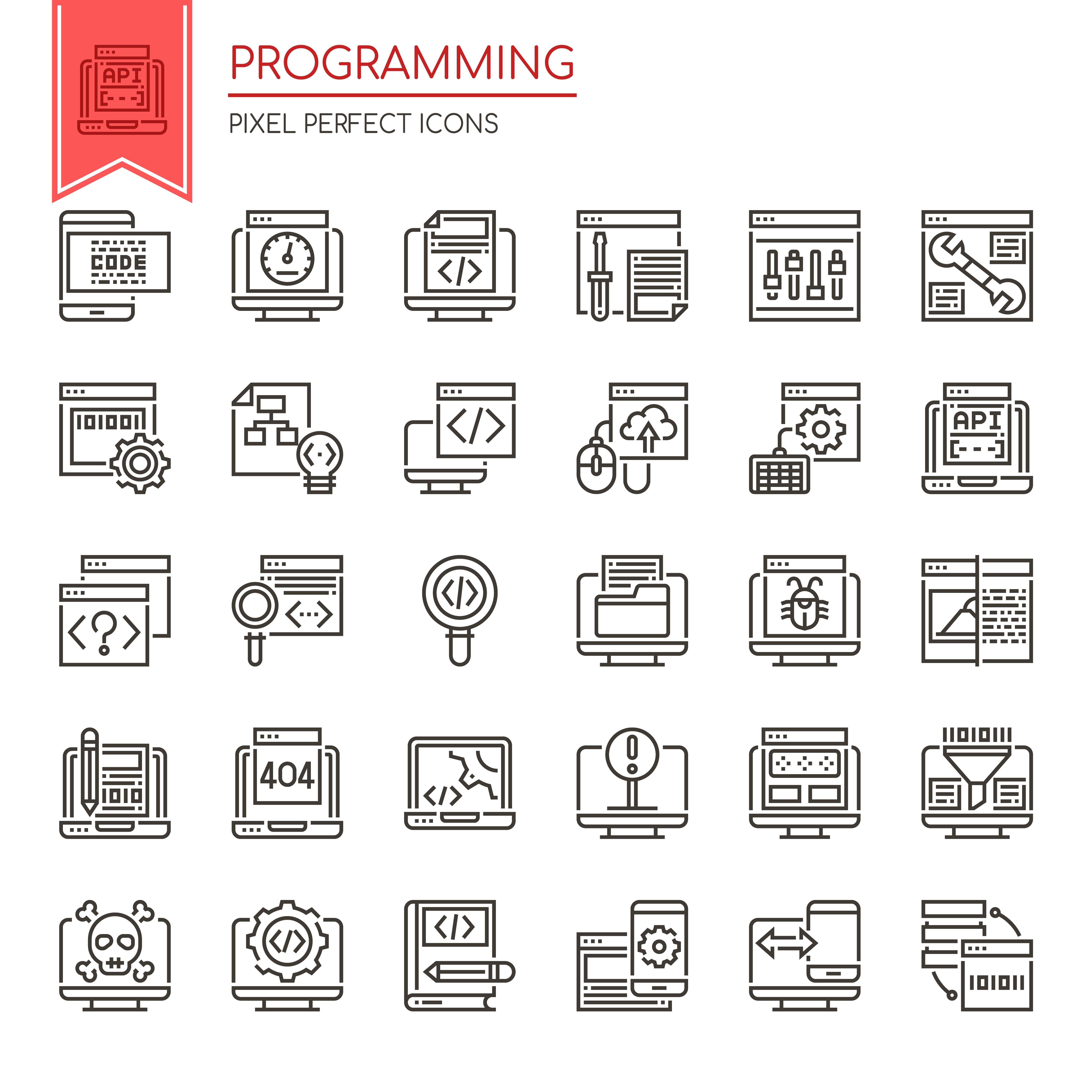 Set of Black and White Thin Line Programming Icons 667997 Vector Art at ...