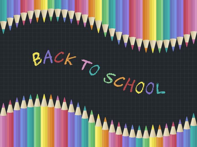 Rainbow Chalk Volver a la escuela, plantilla de póster de lápiz de color vector