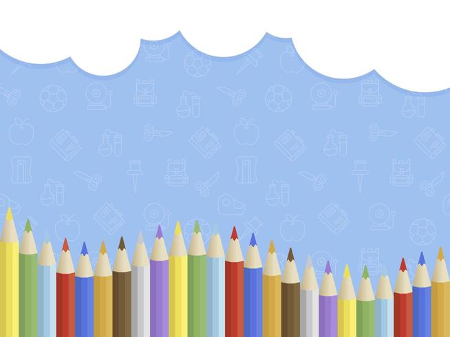 Nube de regreso a la escuela, plantilla de póster de lápiz de color vector