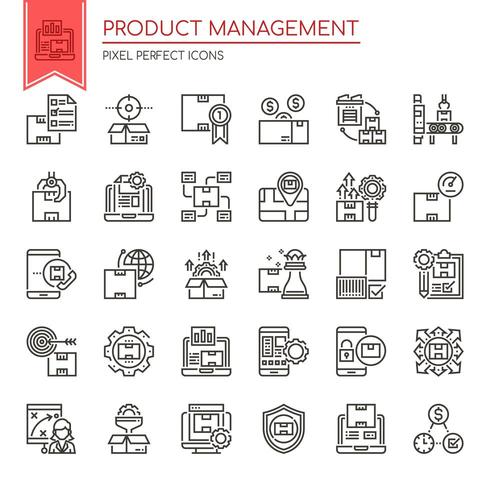 Set of Black and White Thin Line Product Management Icons vector