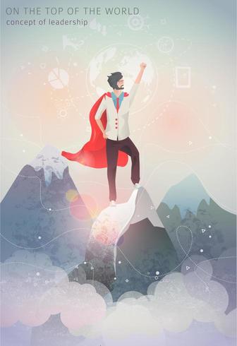 Man standing on mountain top with cape vector