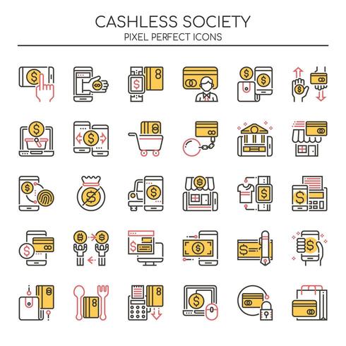 Conjunto de iconos de Duotone Thin Line Cashless Society vector