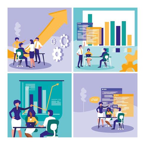 group of business people with statistics graphic vector