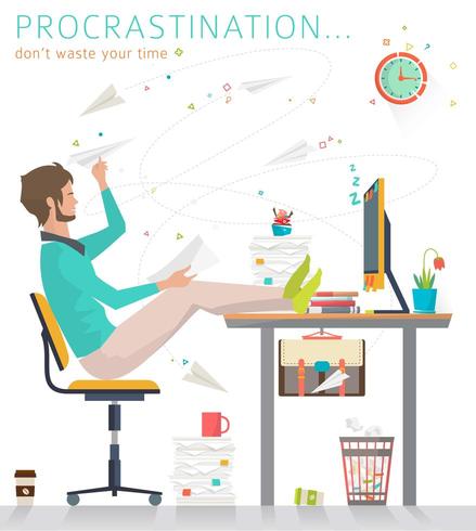 Man with feet on desk not working. vector