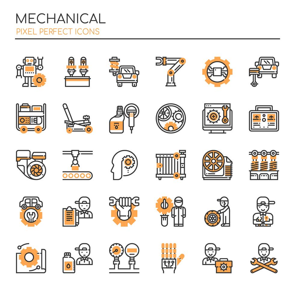 Set of Monotone Thin Line Mechanical Icons 668052 Vector Art at Vecteezy