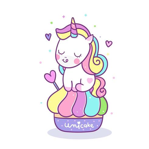 Dessin Animé Mignon De Licorne Sur Doodle Sucré Cupcake