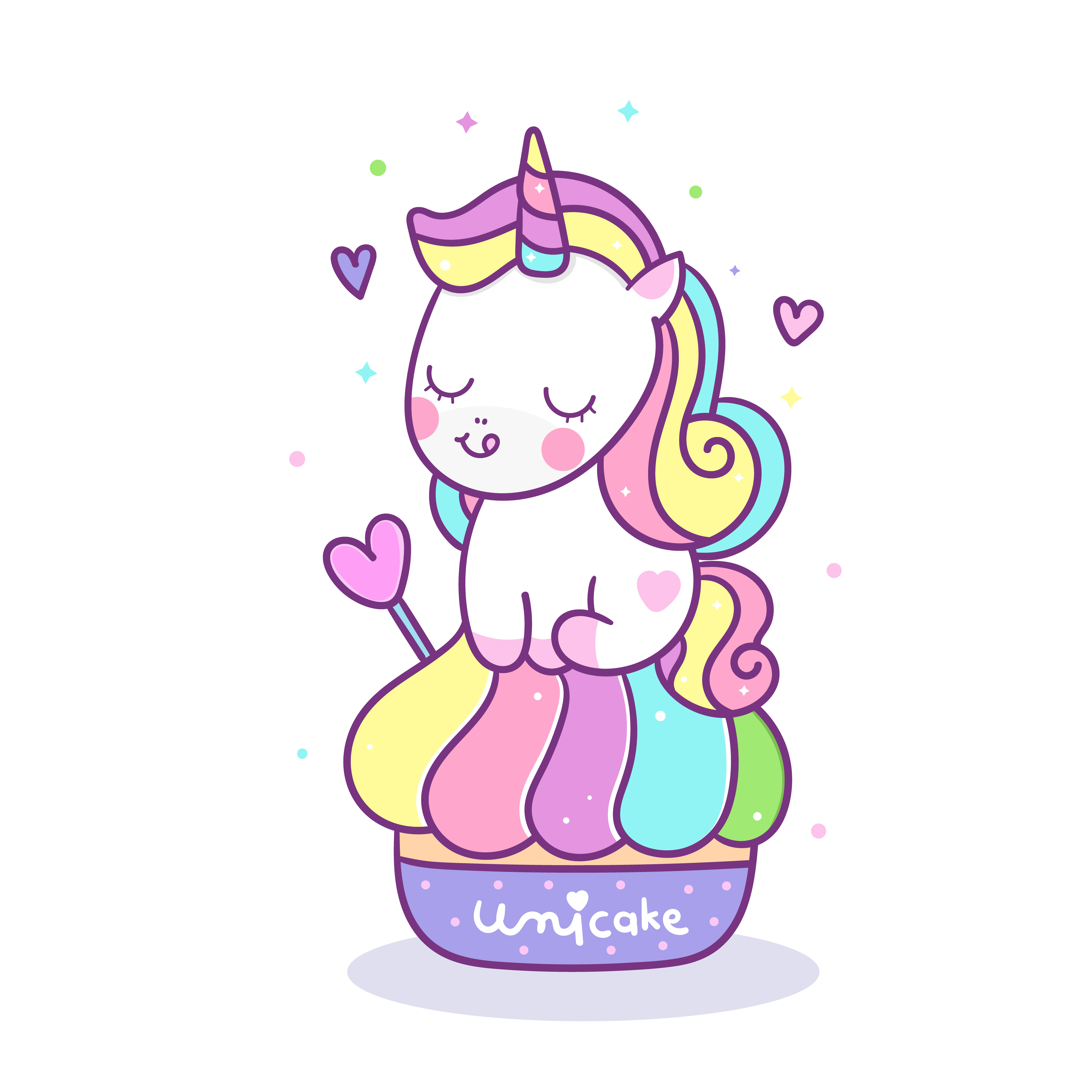 Cute Unicorn cartoon on sweet cupcake doodle - Download ...