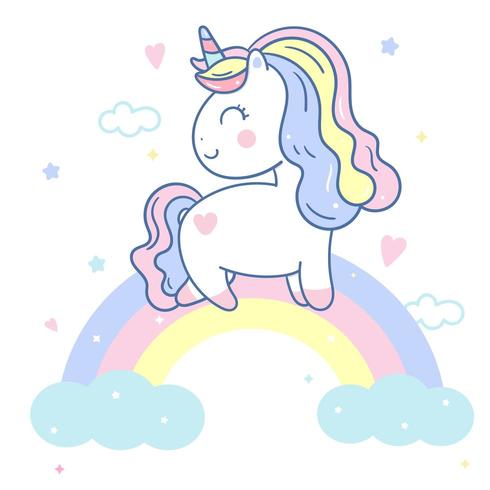 Lindo unicornio y dulce arcoiris vector