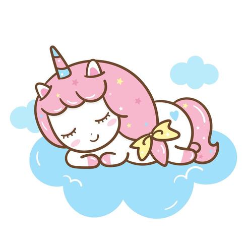 Dibujos animados de unicornio durmiendo en una nube vector