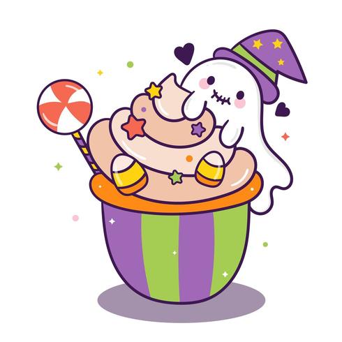 Cute cake Ghosts cartoon for Halloween  vector