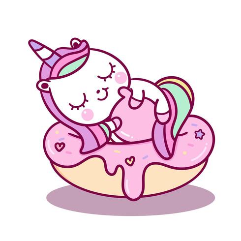 Lindo bebé unicornio durmiendo en cupcake vector