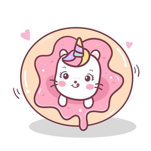 Lindo gato kawaii con donut vector