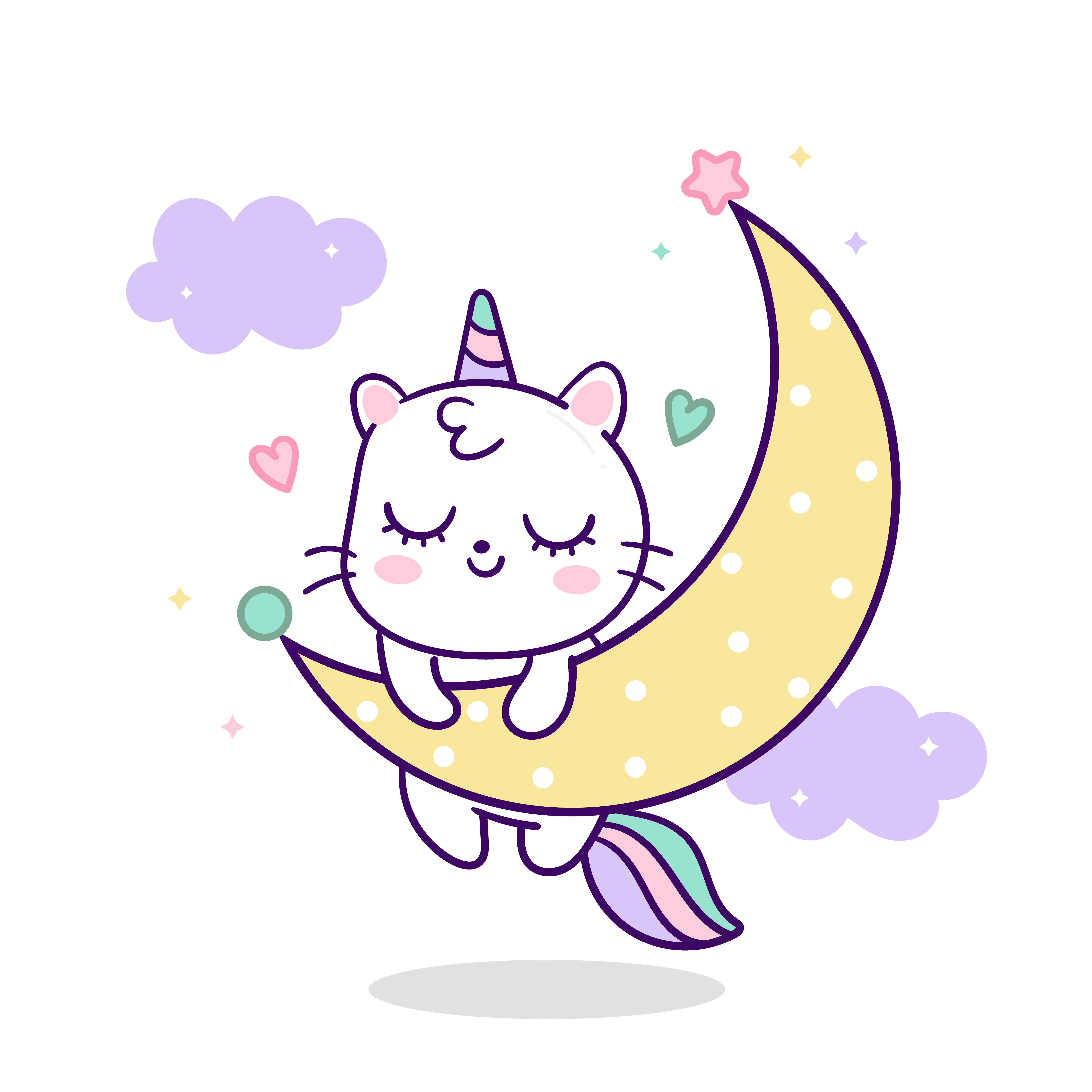 cute cat unicorn vector sleeping on moon 668123 vector art