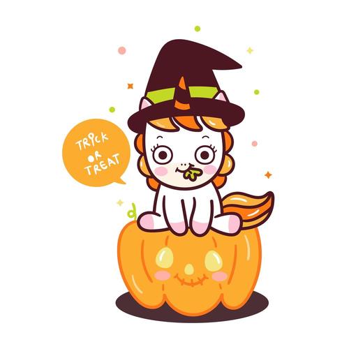 Cute Halloween Unicorn Pumpkin vector