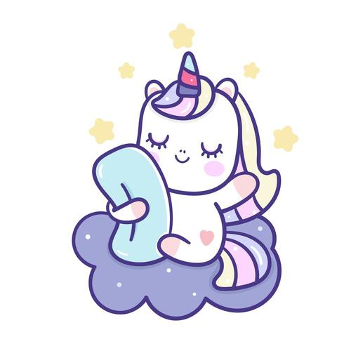 Unicorn cartoon on cloud vector