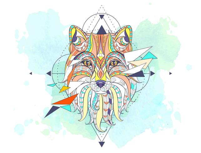 Patterned head of the fox with geometry elements vector