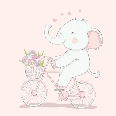 lindo bebé elefante con bicicleta vector