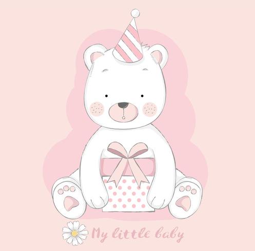 cute baby bear with gift box  vector