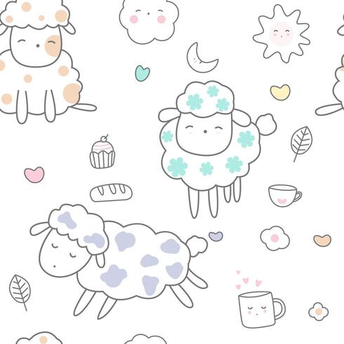 cute baby sheep cartoon - seamless pattern vector
