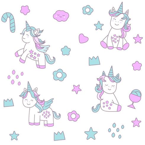 Baby unicorn cartoon - seamless pattern vector