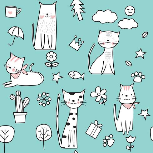 Dibujos animados de gato lindo bebé verde - patrones sin fisuras vector