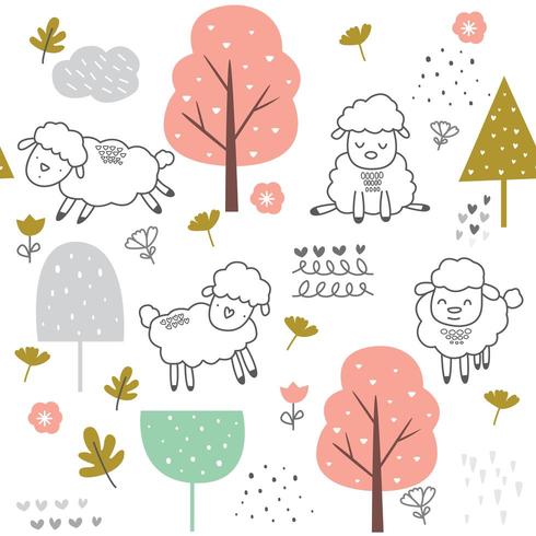 cute baby sheep cartoon - seamless pattern vector