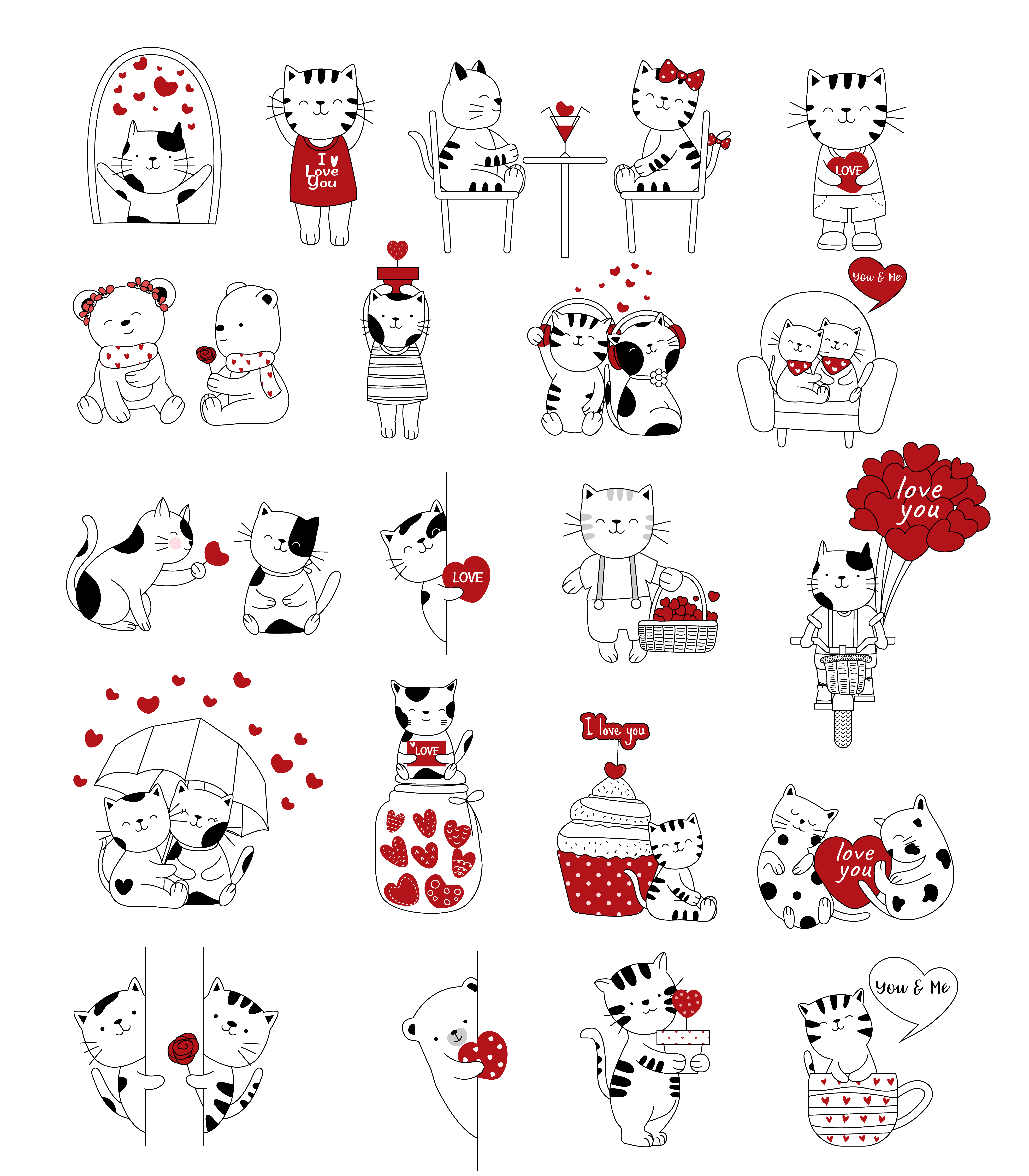 Download Valentine's Day cartoon hand drawn style cute animals ...
